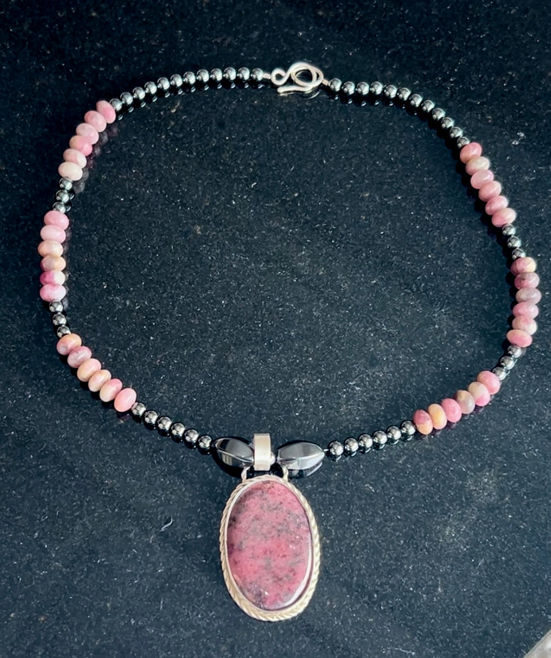 Rhodonite Oval Pendant Necklace
