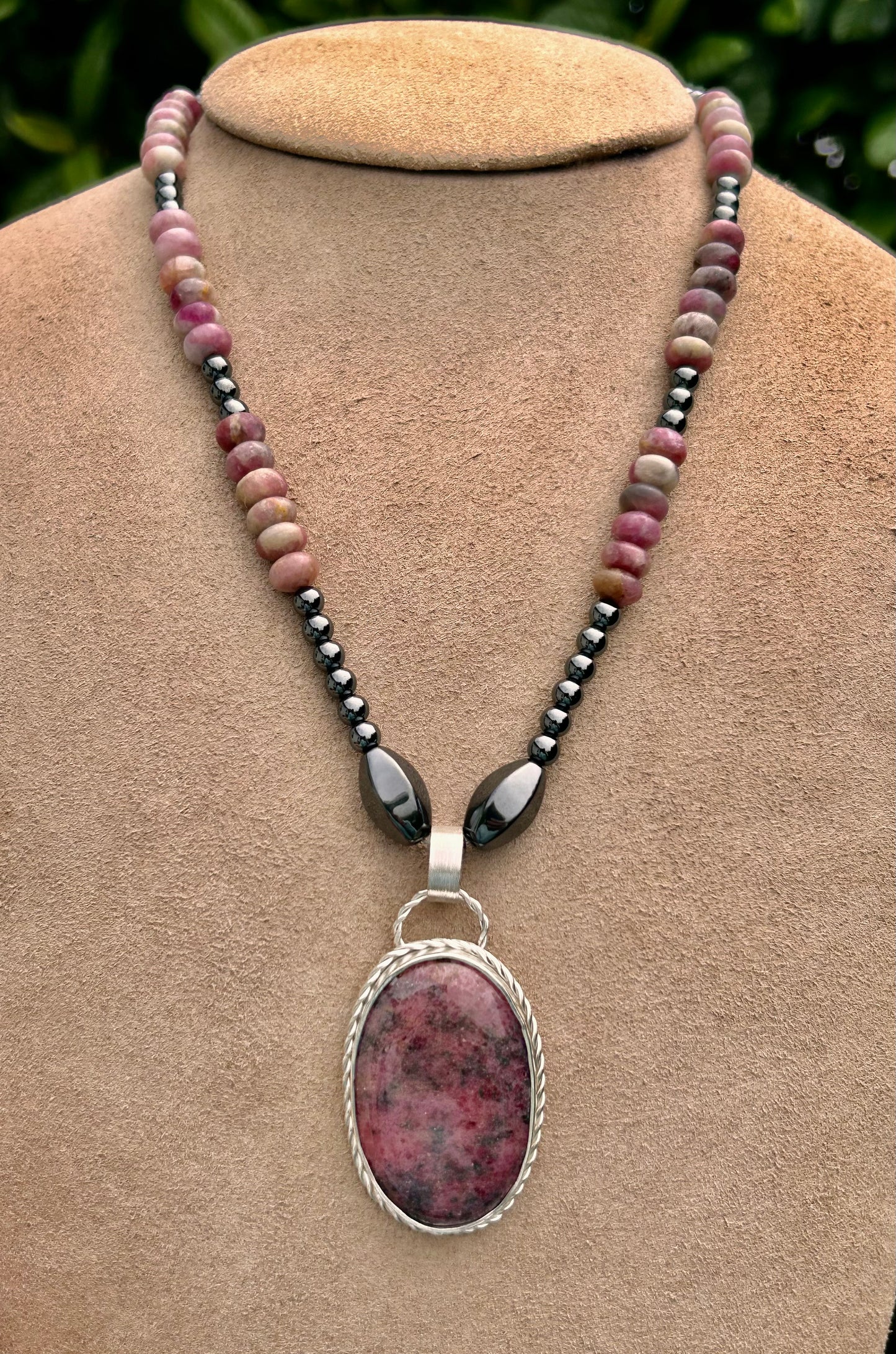 Rhodonite Oval Pendant Necklace