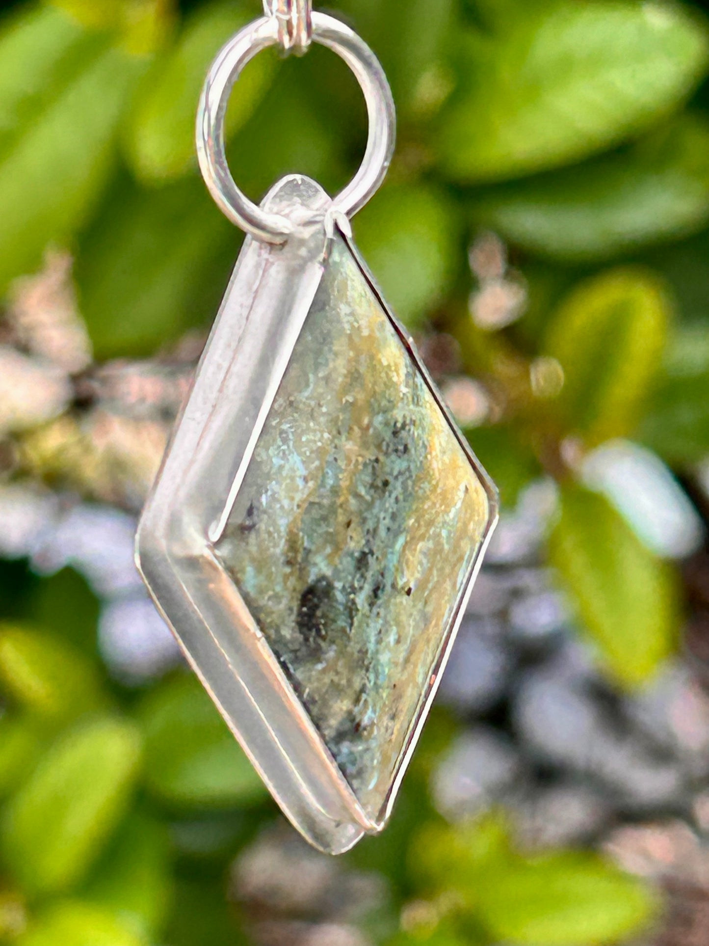 Plasma Agate Diamond Shaped Pendant