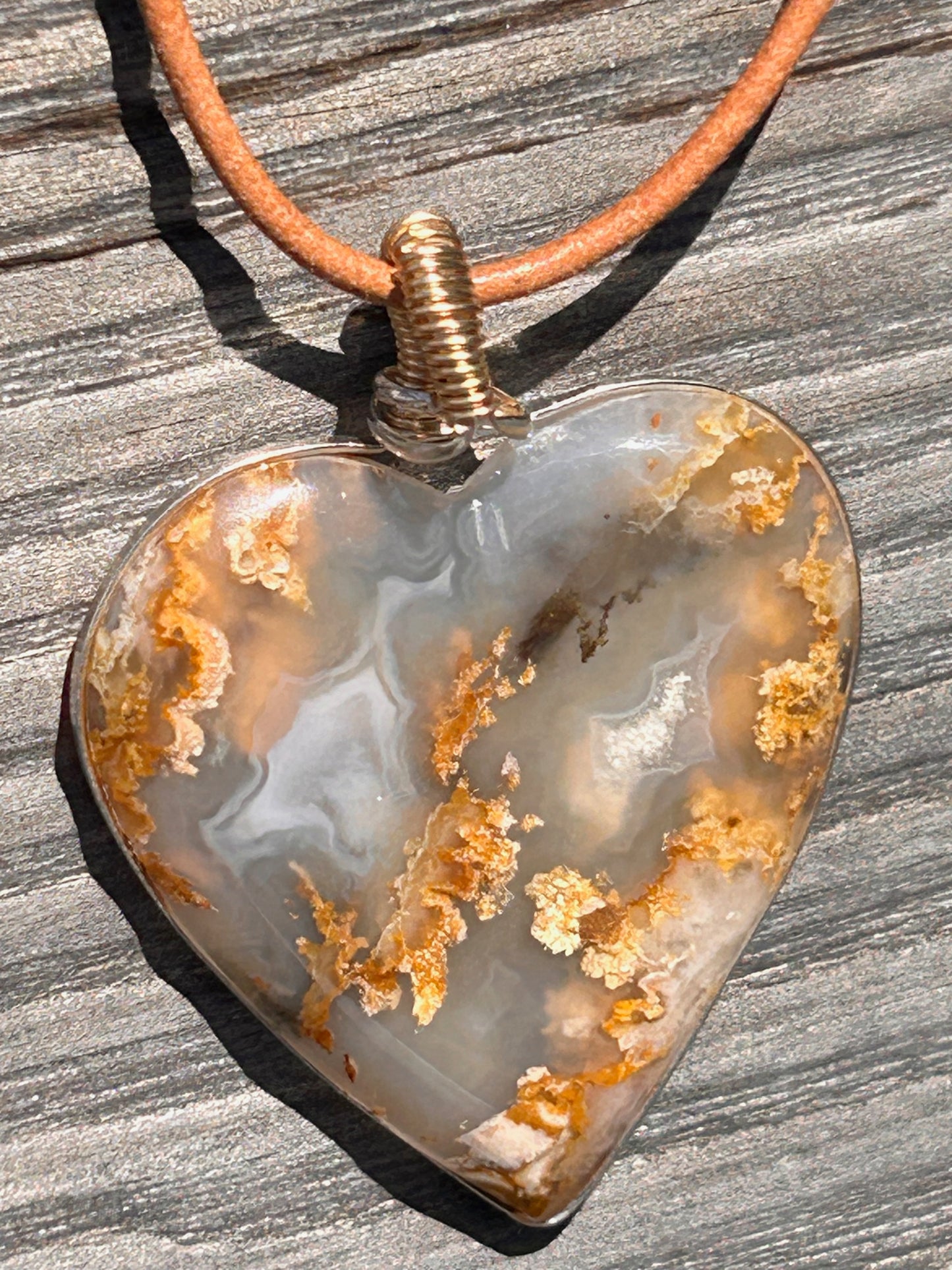 Graveyard Point Plume Agate Heart Pendant