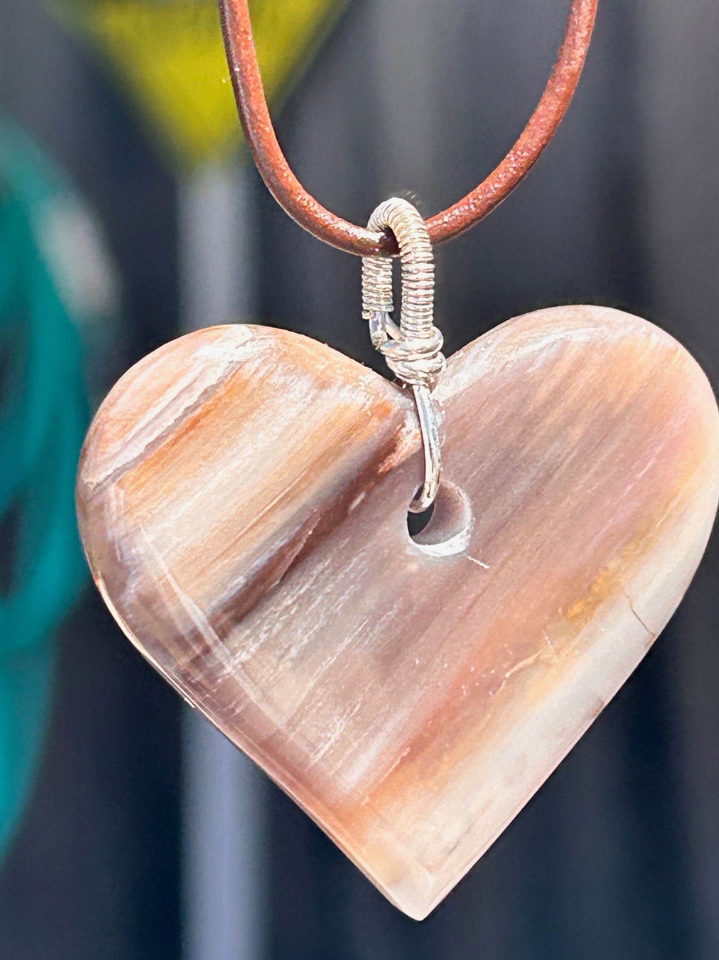 Petrified Wood Heart Pendant