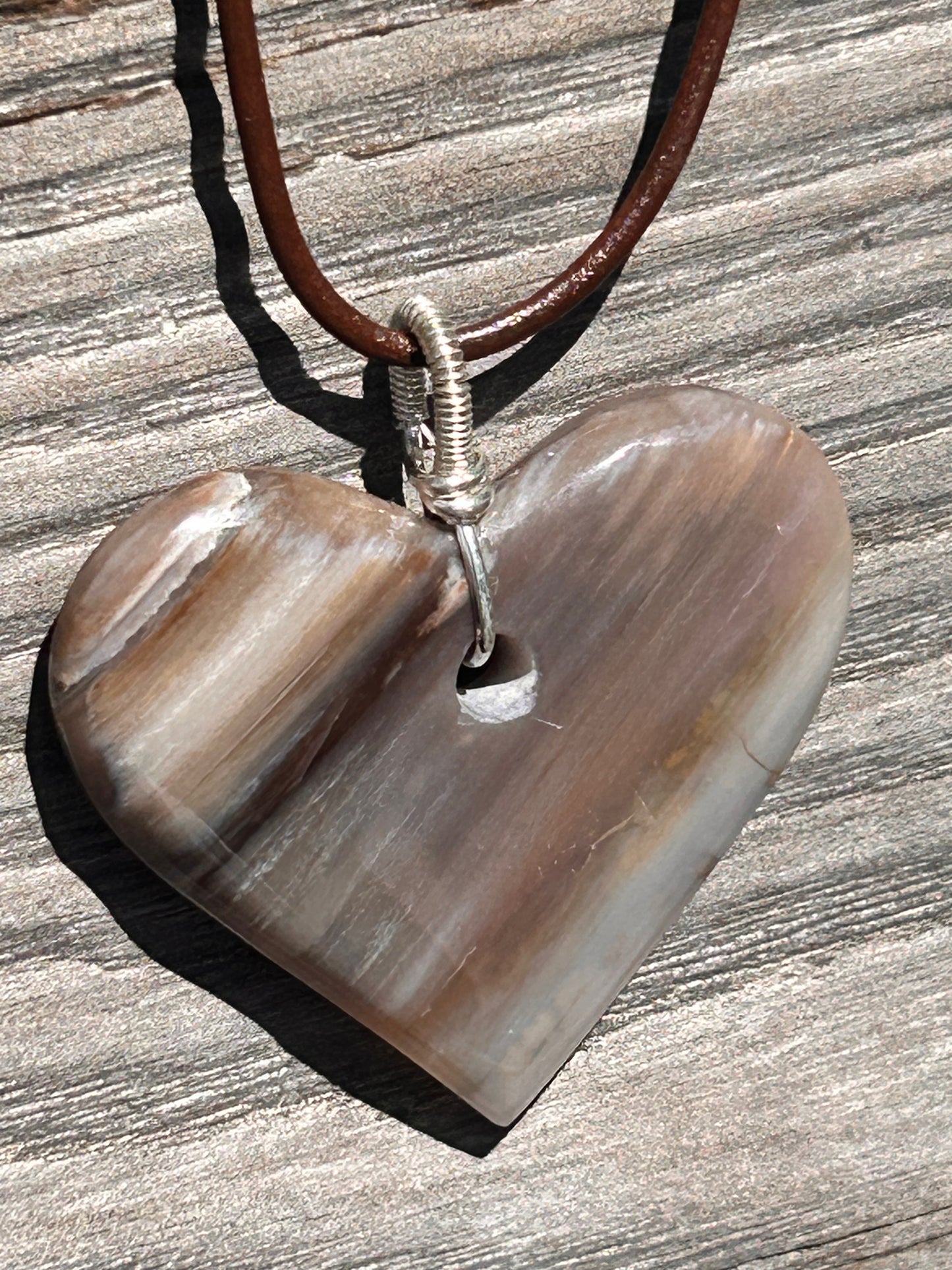 Petrified Wood Heart Pendant