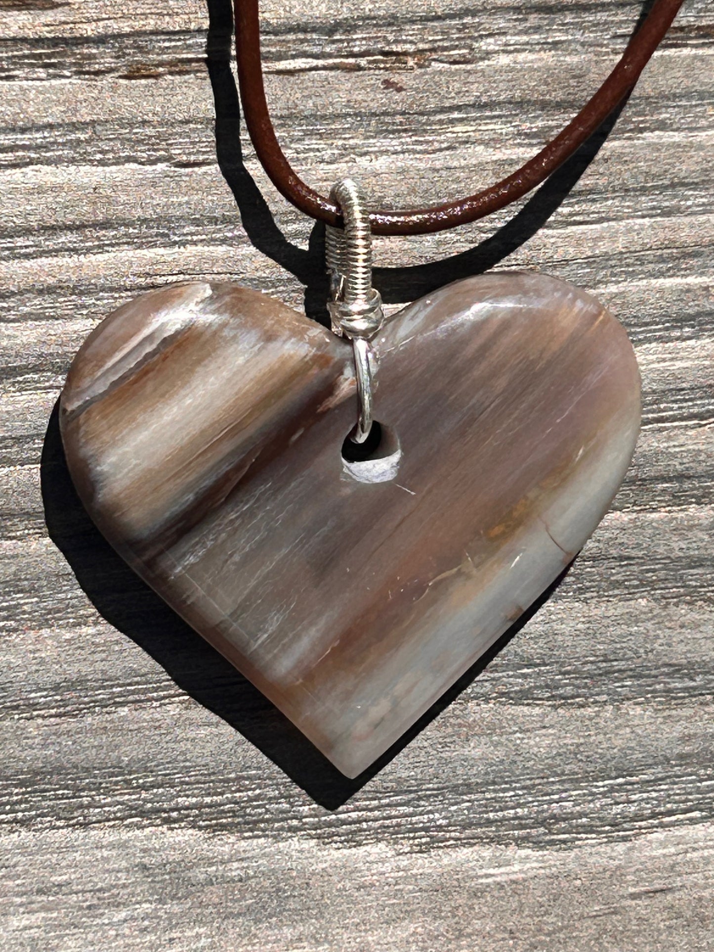 Petrified Wood Heart Pendant