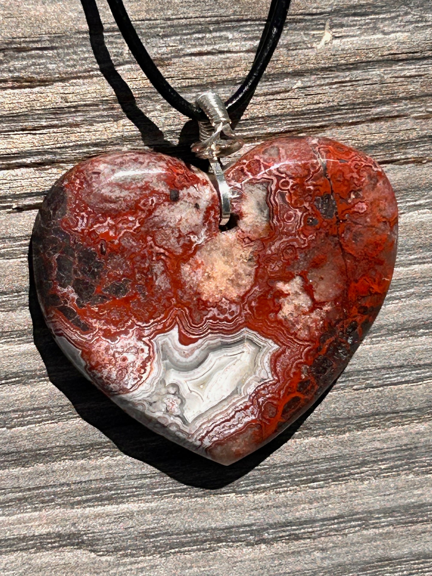 Crazy Lace Agate Heart Pendant