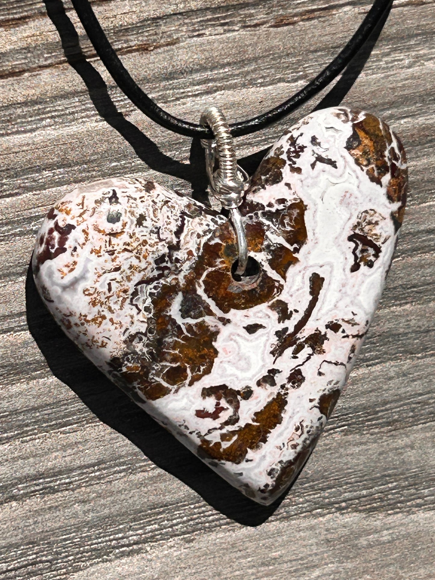 Pink Paisley Plume Agate Heart Pendant