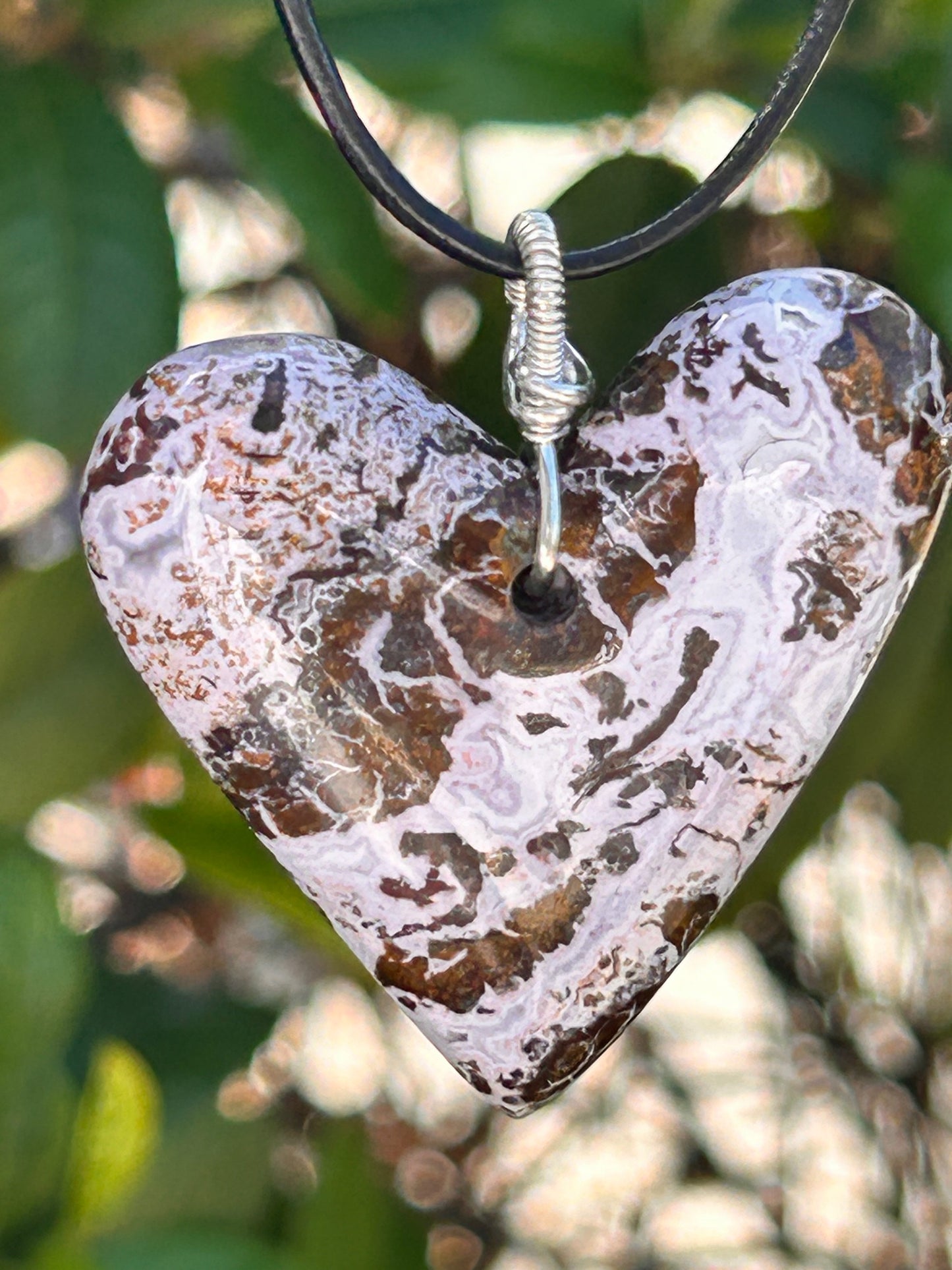 Pink Paisley Plume Agate Heart Pendant