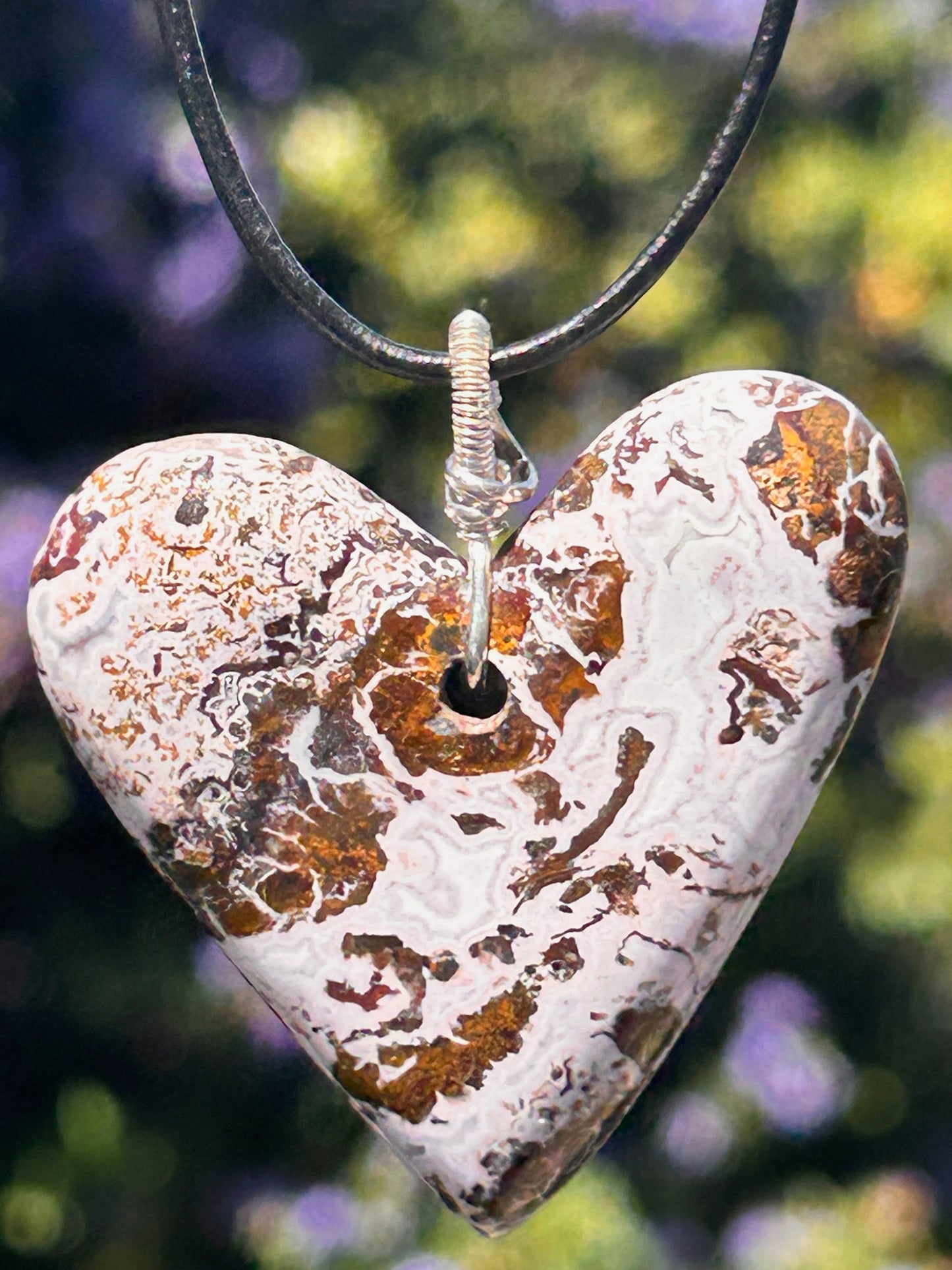 Pink Paisley Plume Agate Heart Pendant