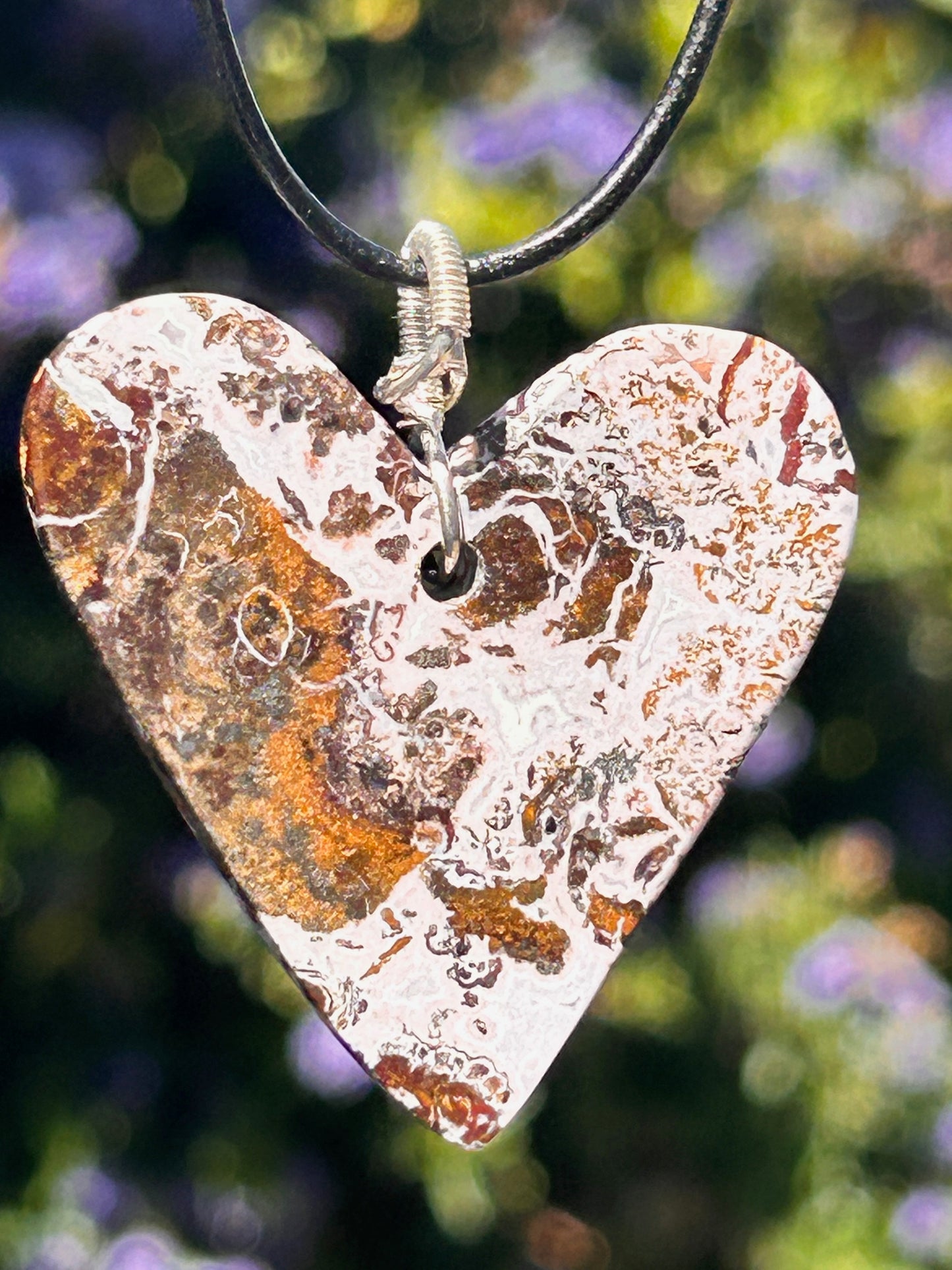 Pink Paisley Plume Agate Heart Pendant