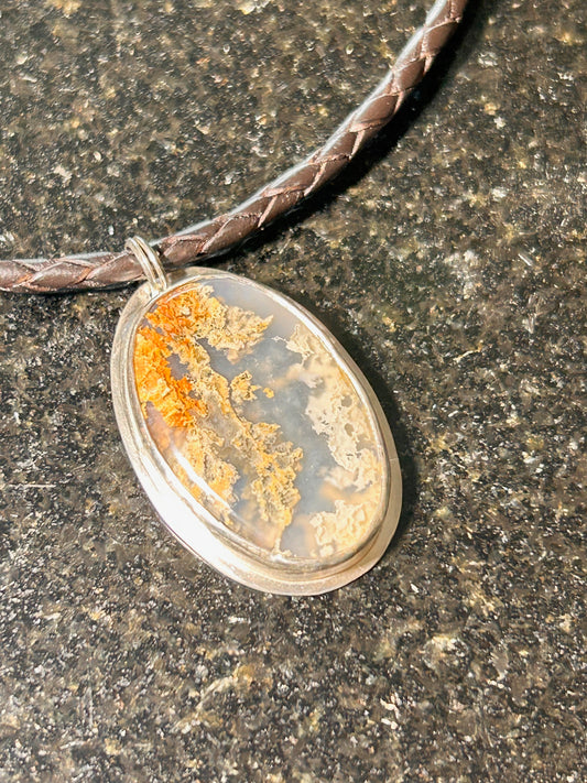 Graveyard Point Plume Agate Oval Pendant