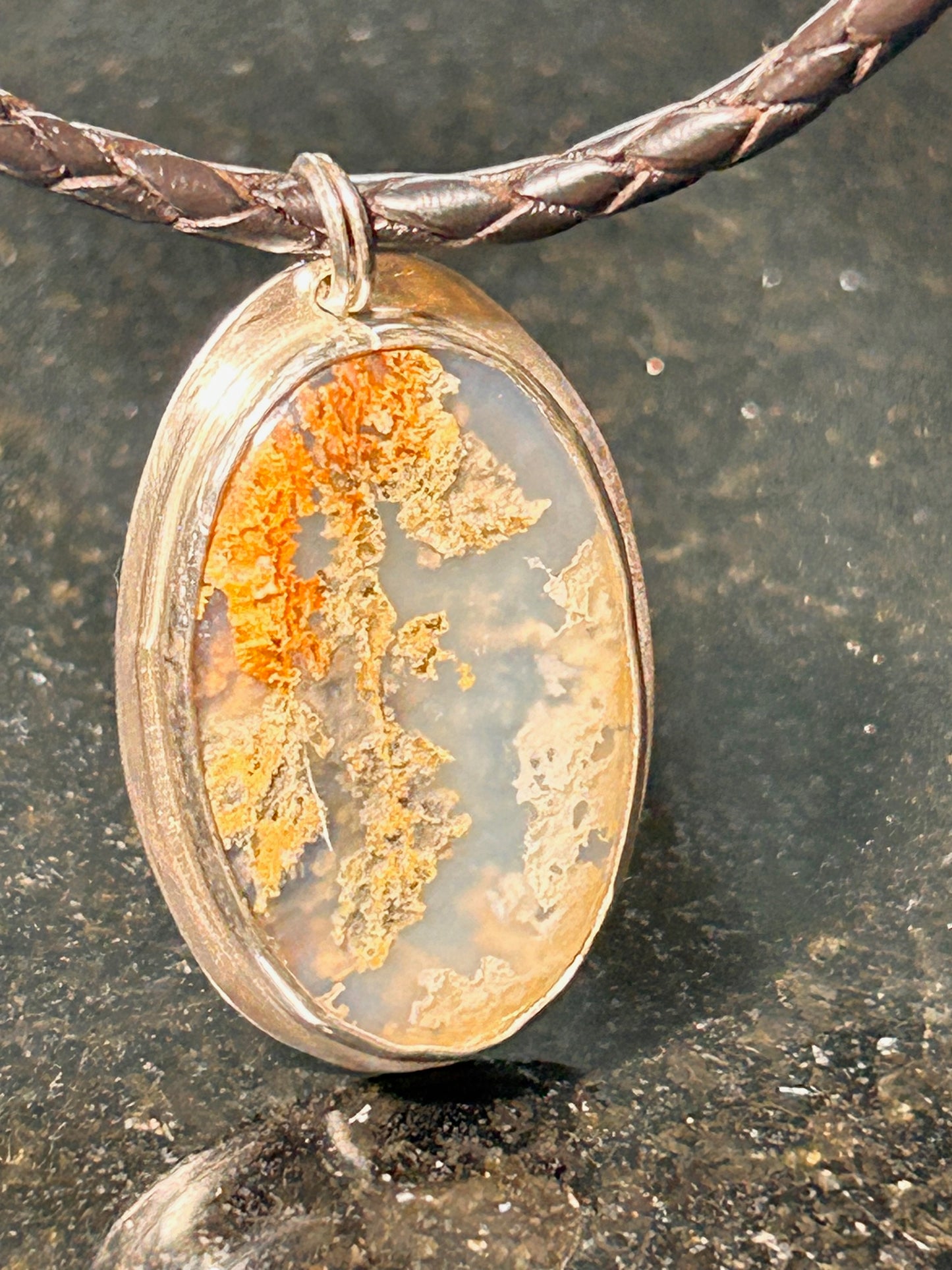 Graveyard Point Plume Agate Oval Pendant