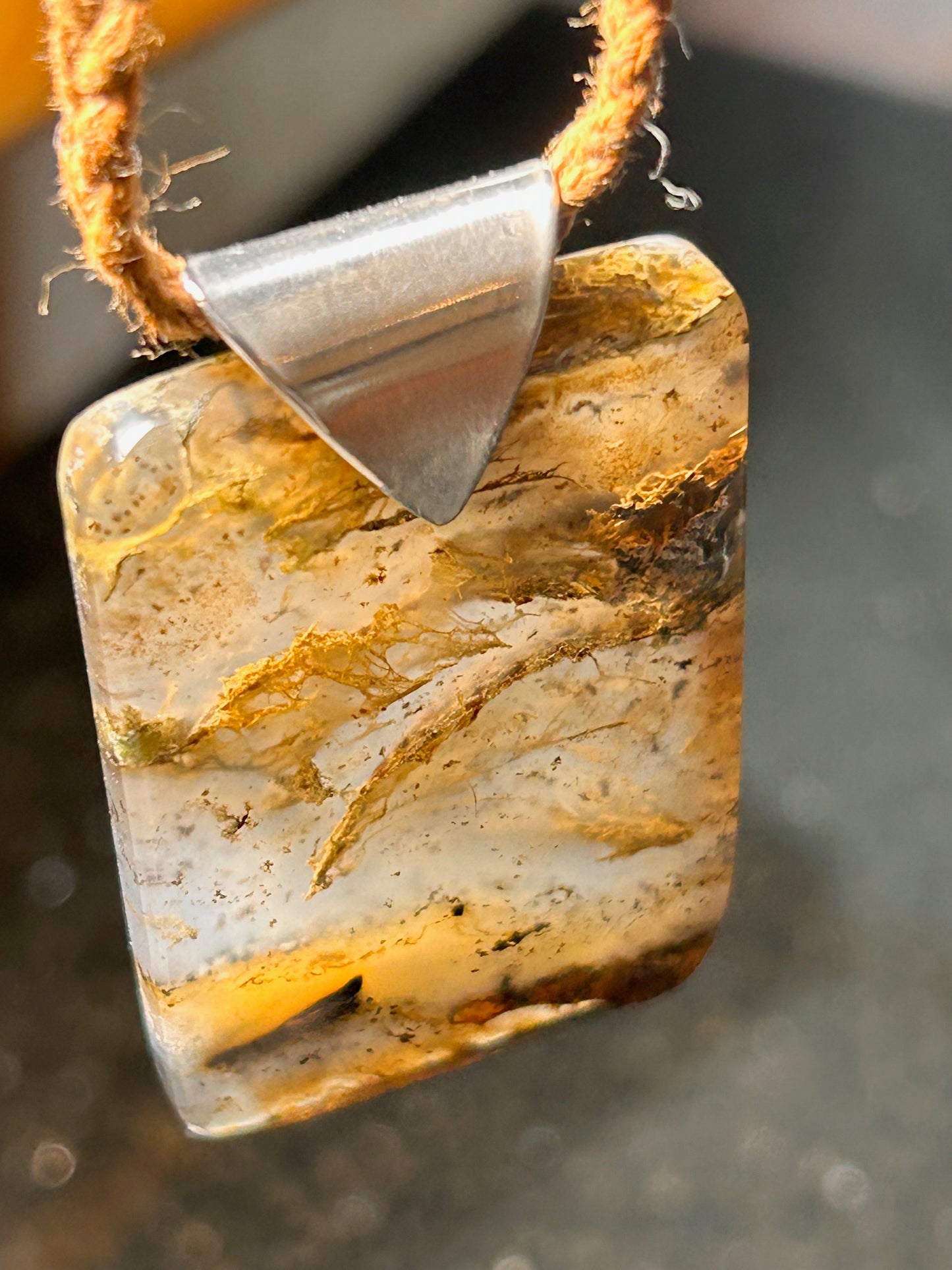 Moss Agate Rectangle Pendant