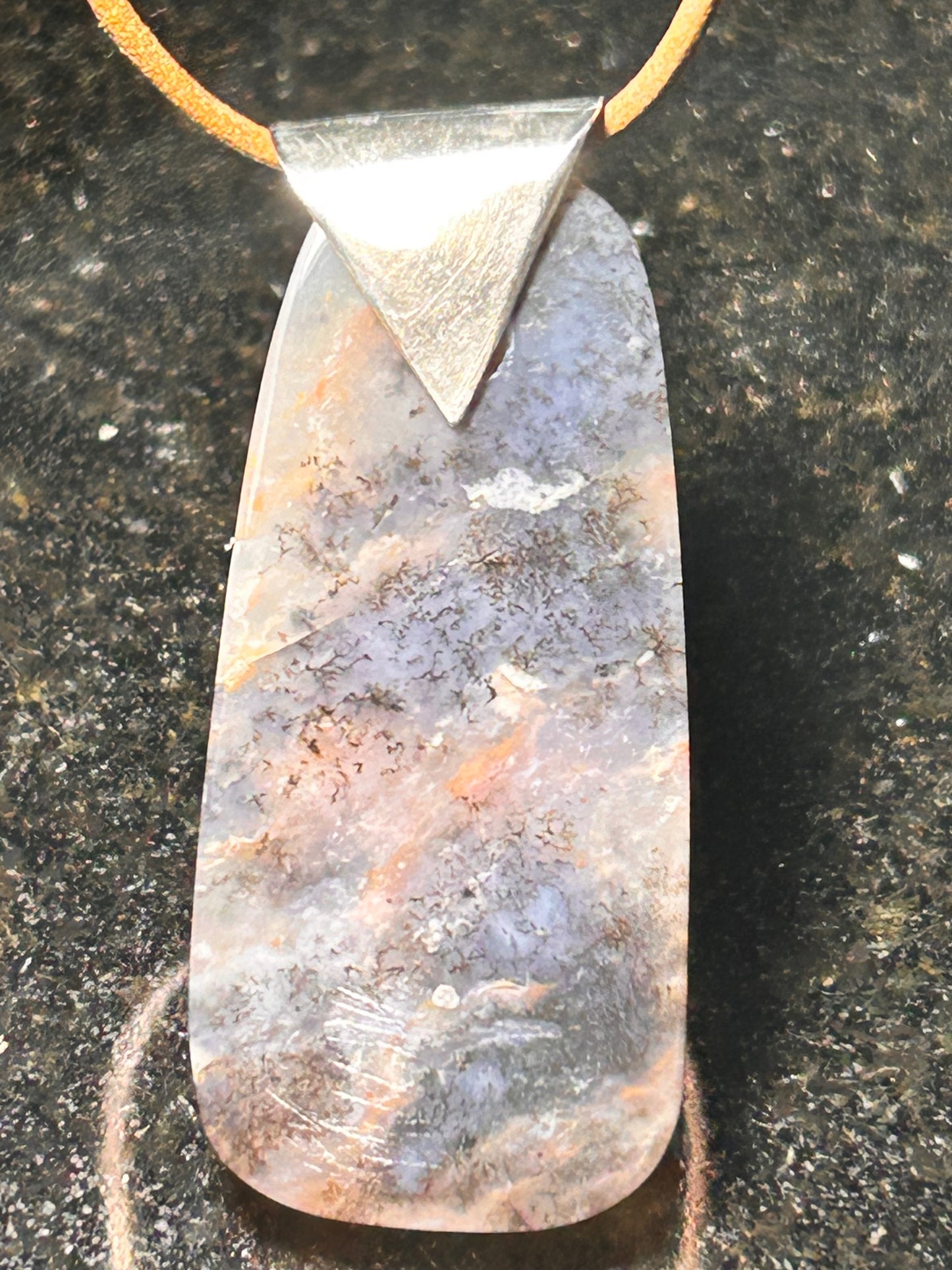Moss Agate Tapered Rectangle Pendant
