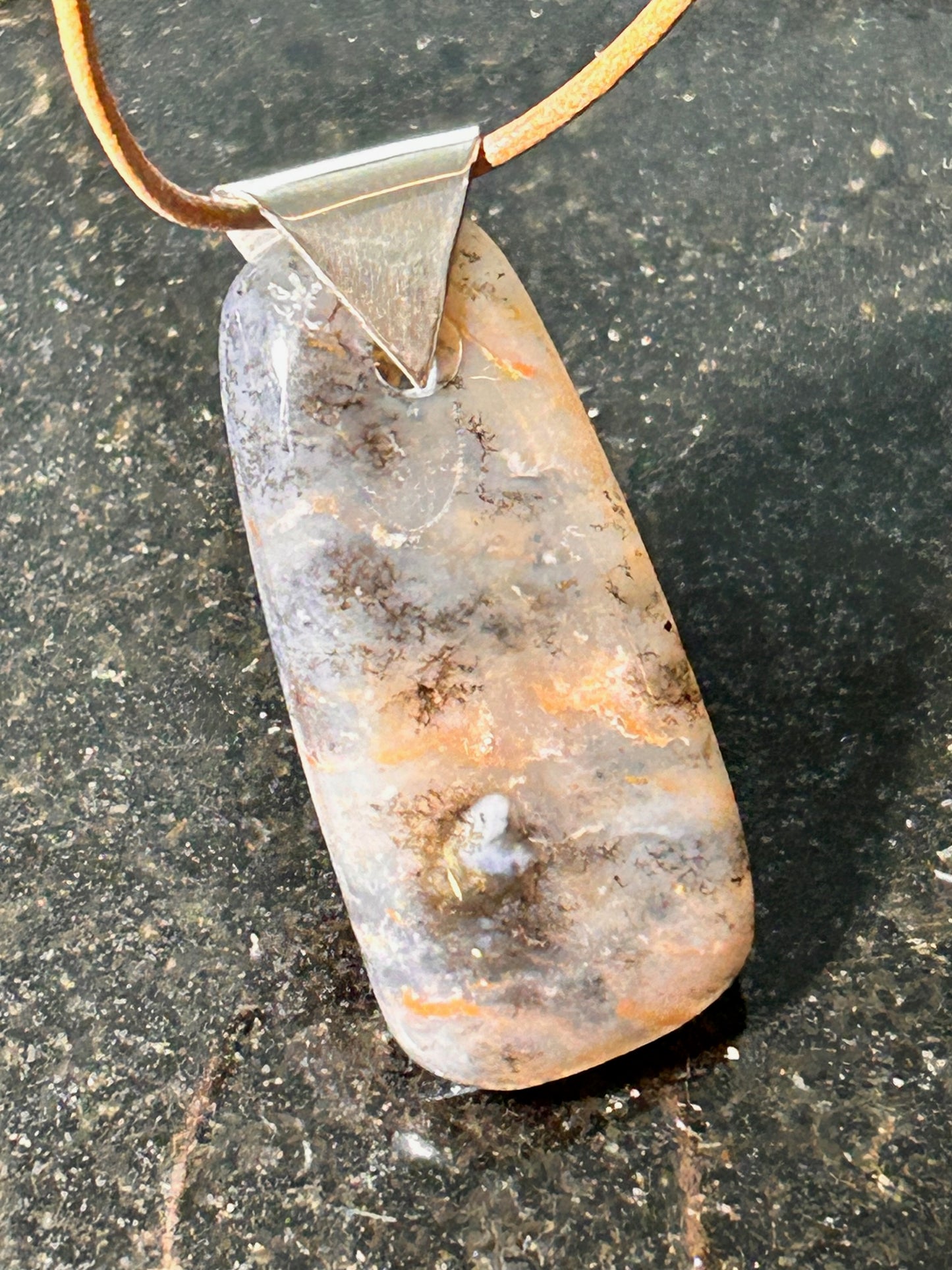 Moss Agate Tapered Rectangle Pendant