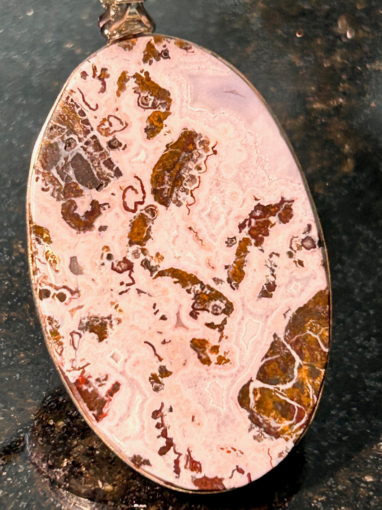 Pink Paisley Plume Agate Oval Pendant