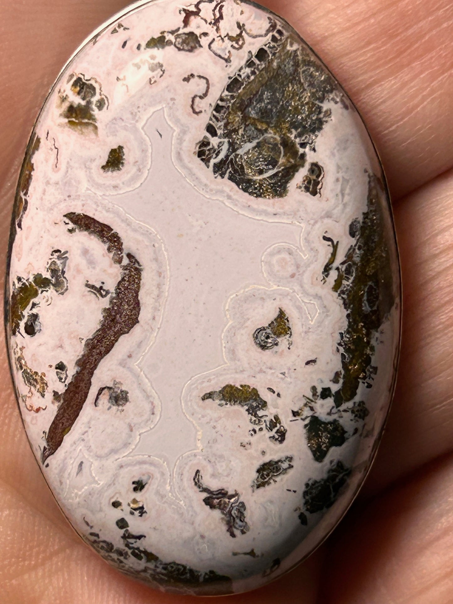 Pink Paisley Plume Agate Oval Pendant