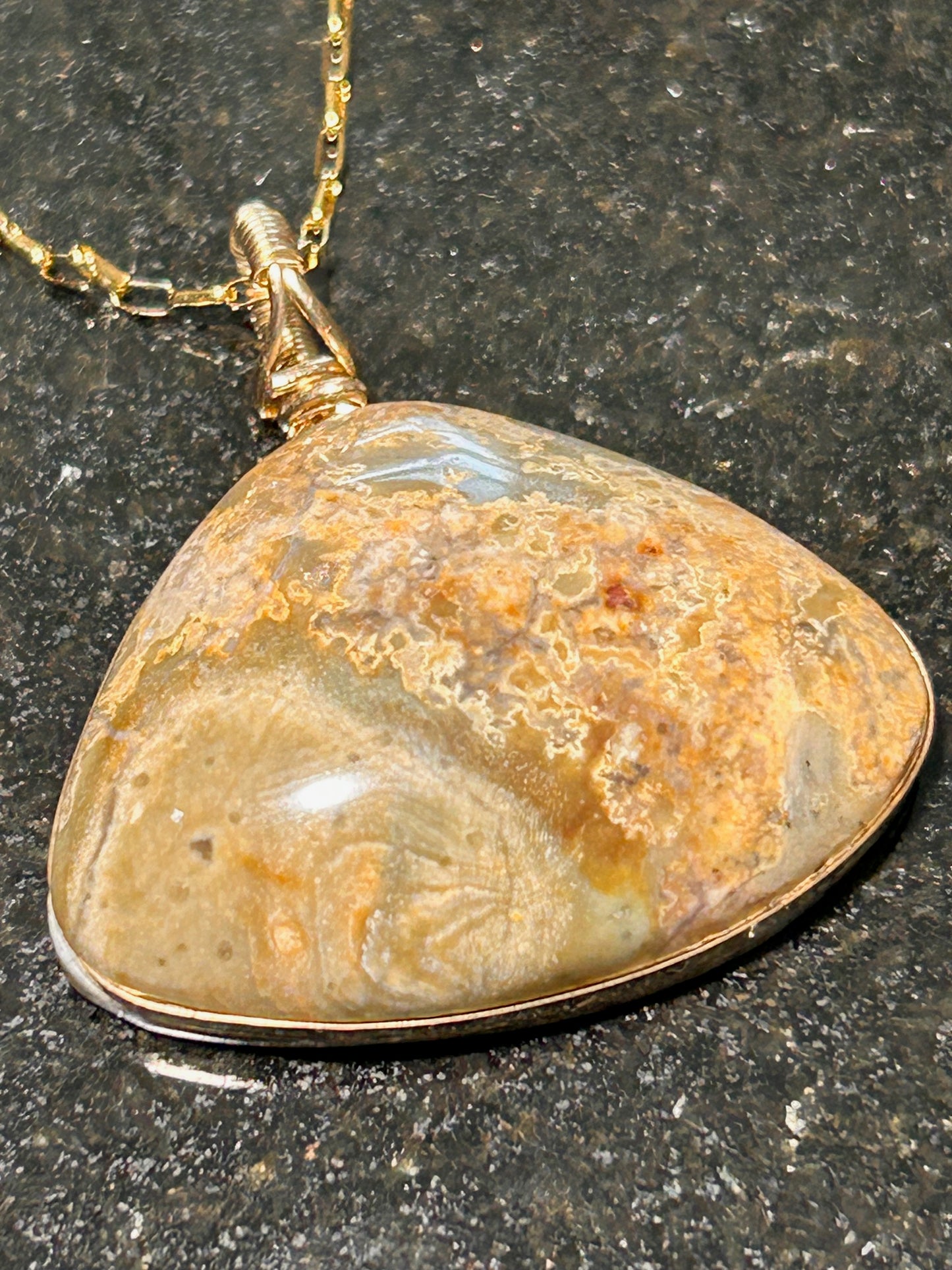Mushroom Rhyolite Triangle Pendant