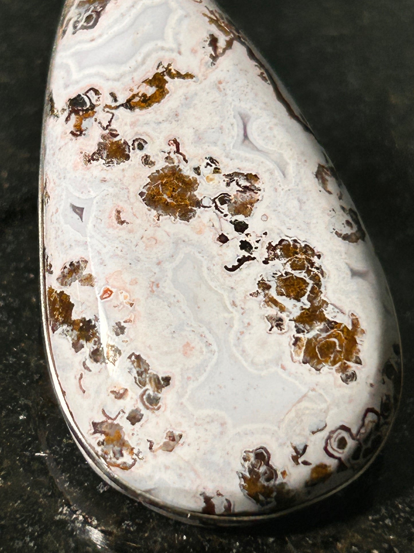 Pink Paisley Plume Agate Teardrop Pendant