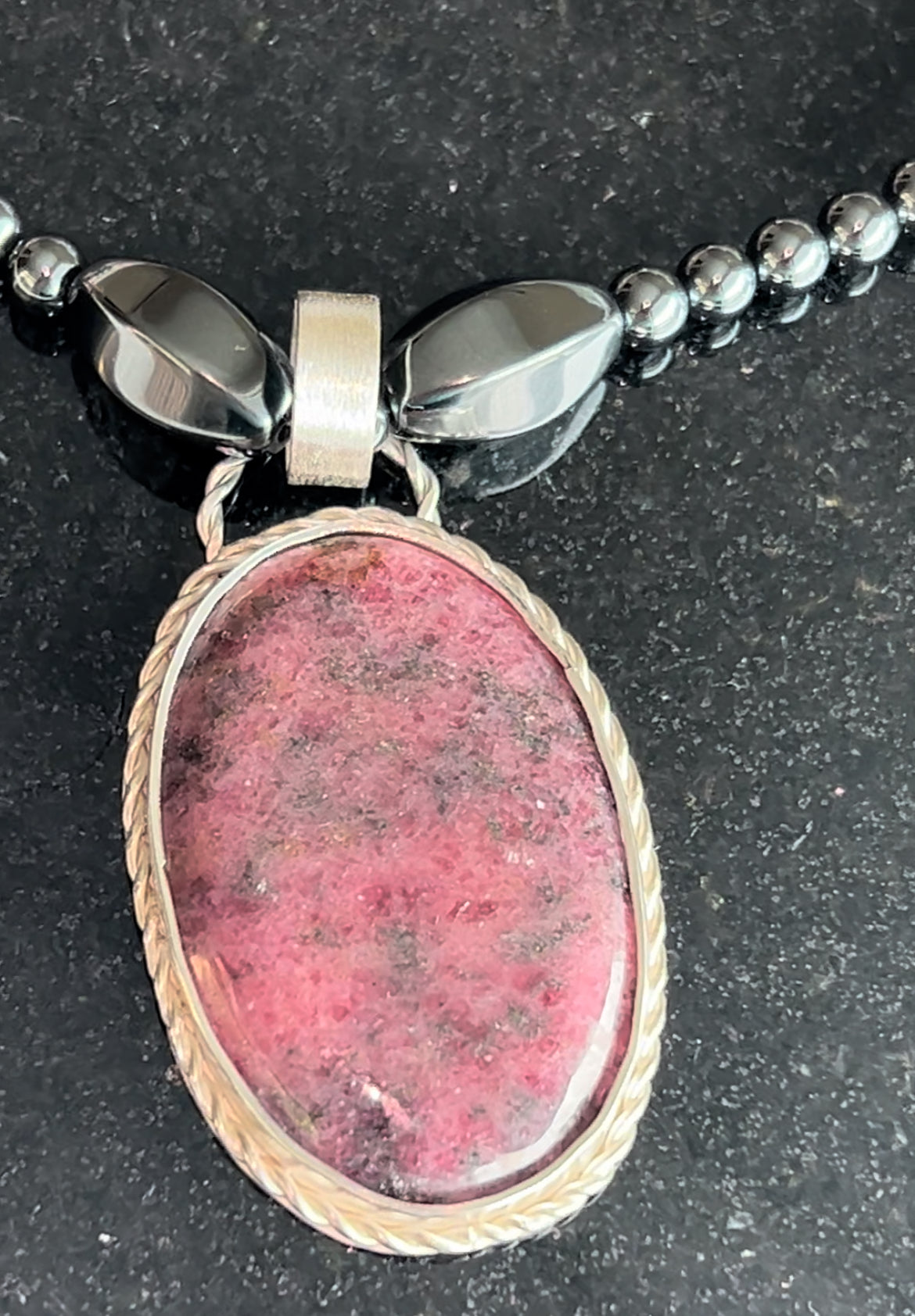 Rhodonite Oval Pendant Necklace