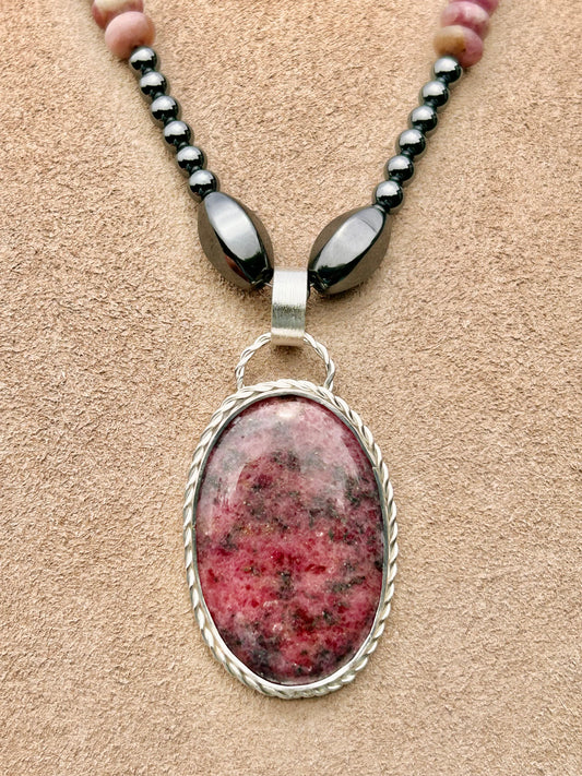 Rhodonite Oval Pendant Necklace