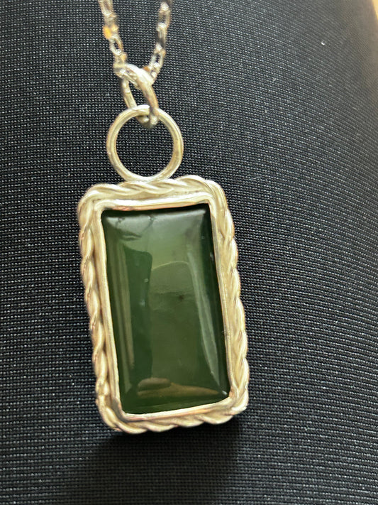 Nephrite Jade Rectangle Pendant with Sterling Chain