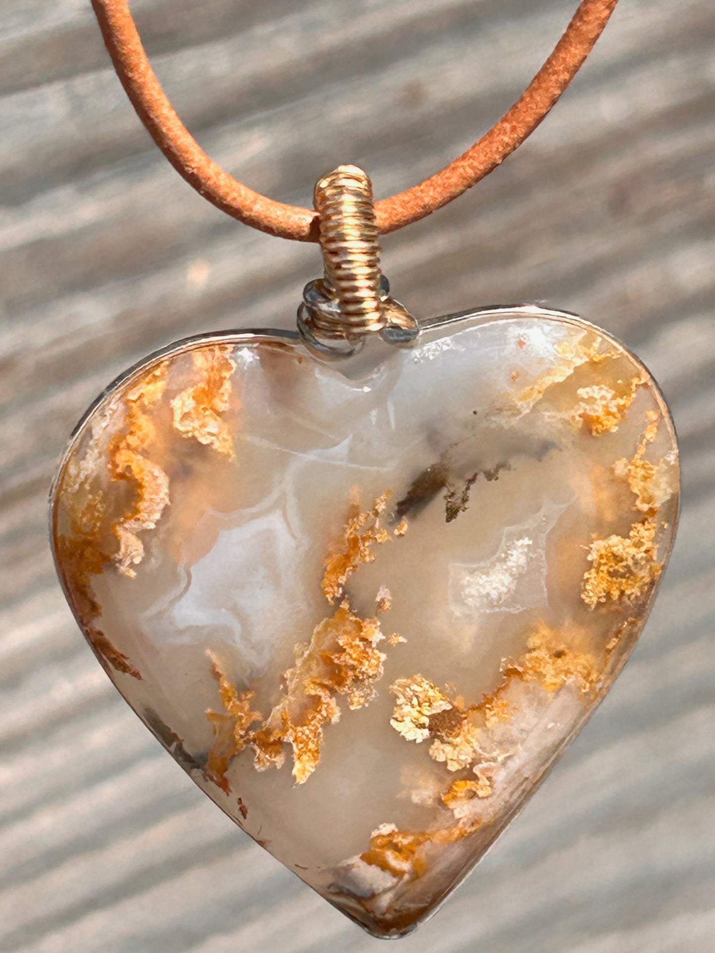 Graveyard Point Plume Agate Heart Pendant