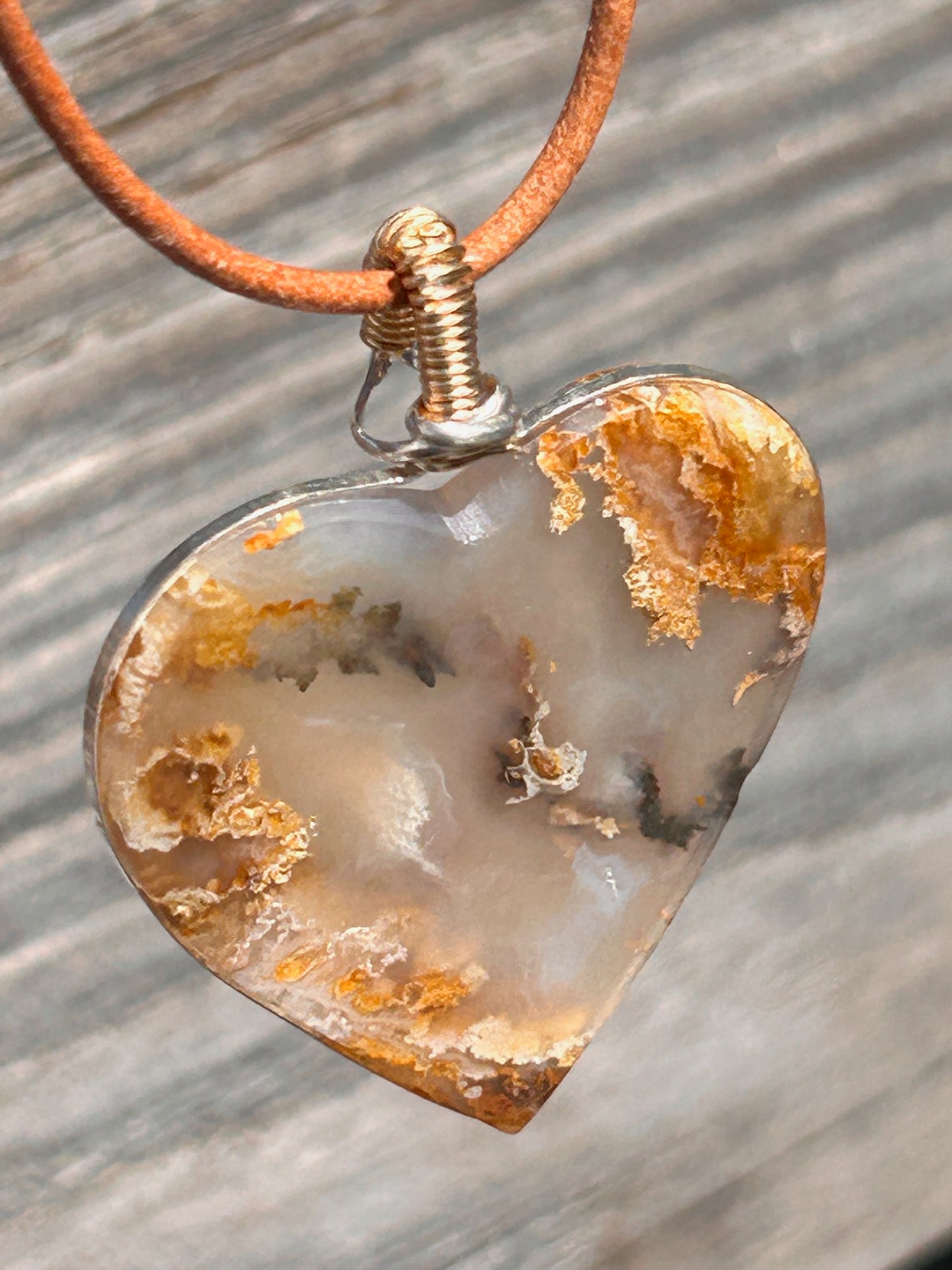 Graveyard Point Plume Agate Heart Pendant