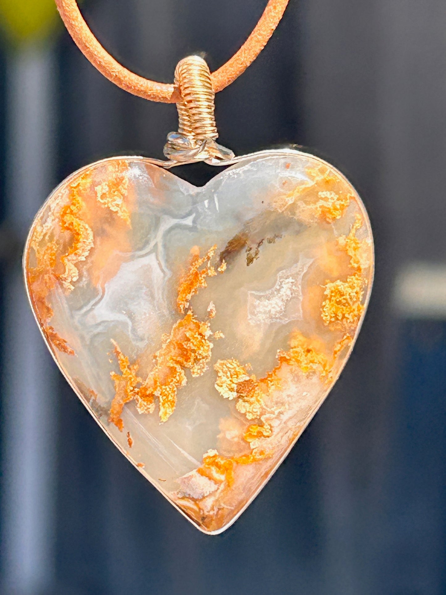 Graveyard Point Plume Agate Heart Pendant