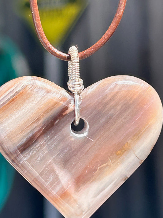 Petrified Wood Heart Pendant