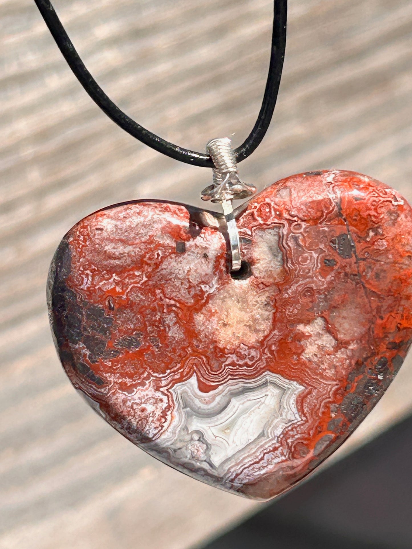 Crazy Lace Agate Heart Pendant