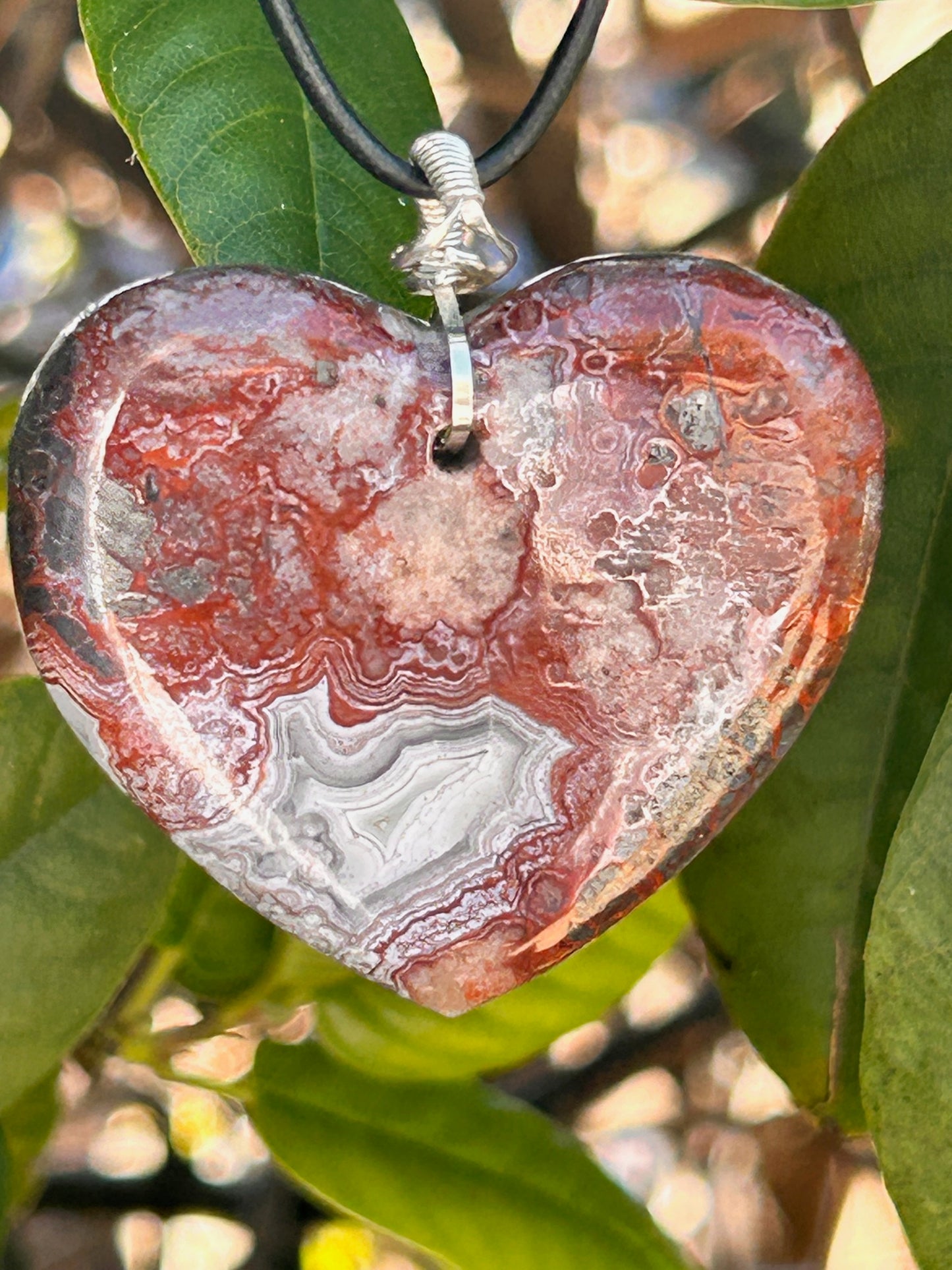 Crazy Lace Agate Heart Pendant