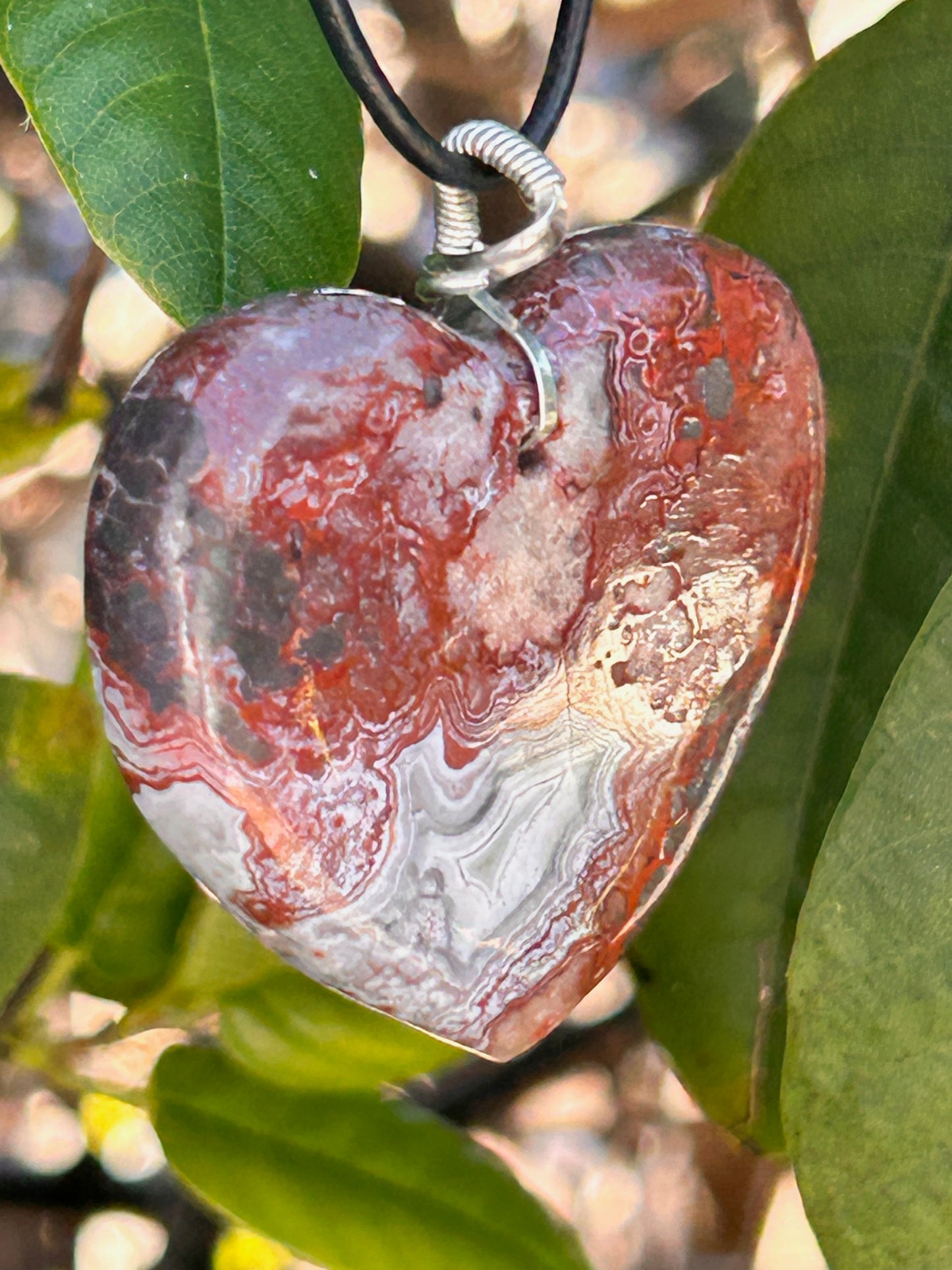 Crazy Lace Agate Heart Pendant