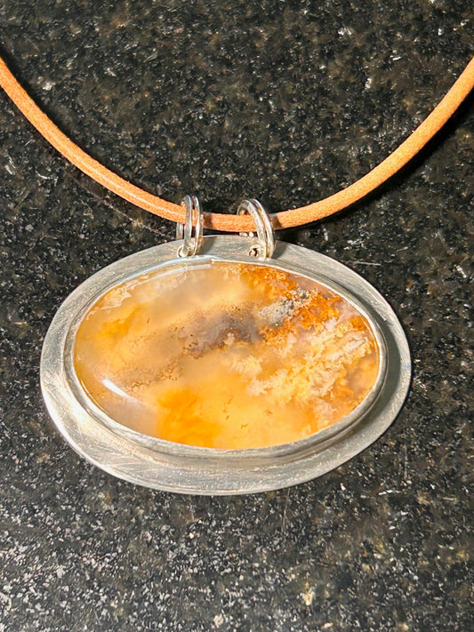 Graveyard Point Plume Agate Oval Pendant