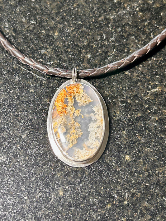 Graveyard Point Plume Agate Oval Pendant