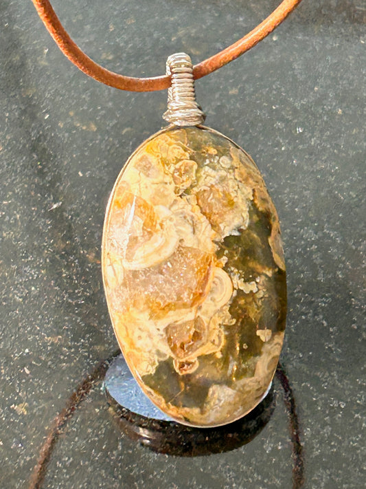 Mushroom Rhyolite Oval Pendant