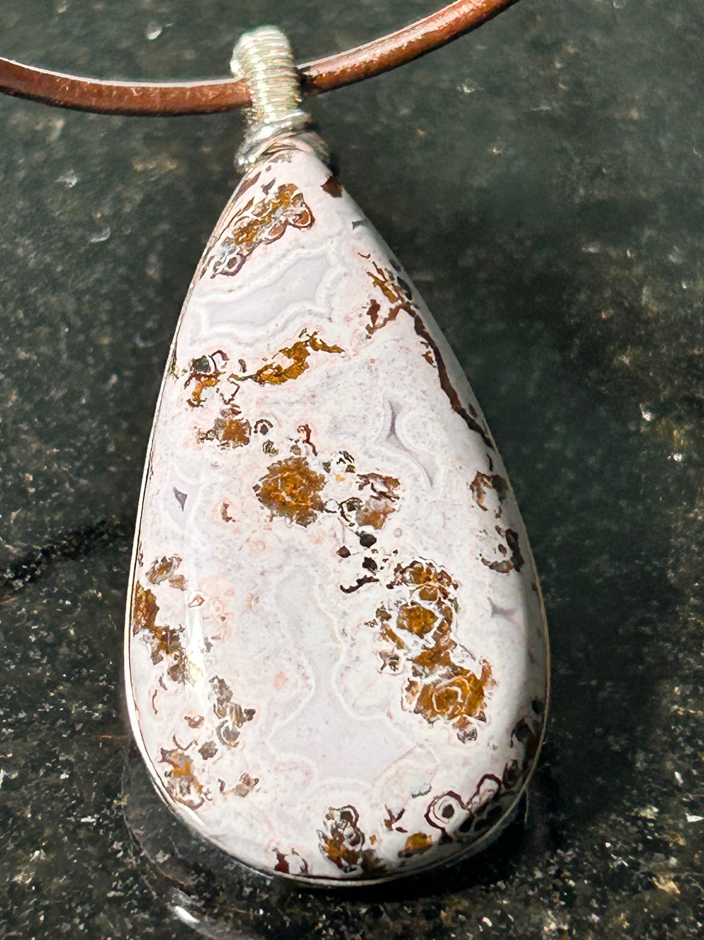 Pink Paisley Plume Agate Teardrop Pendant