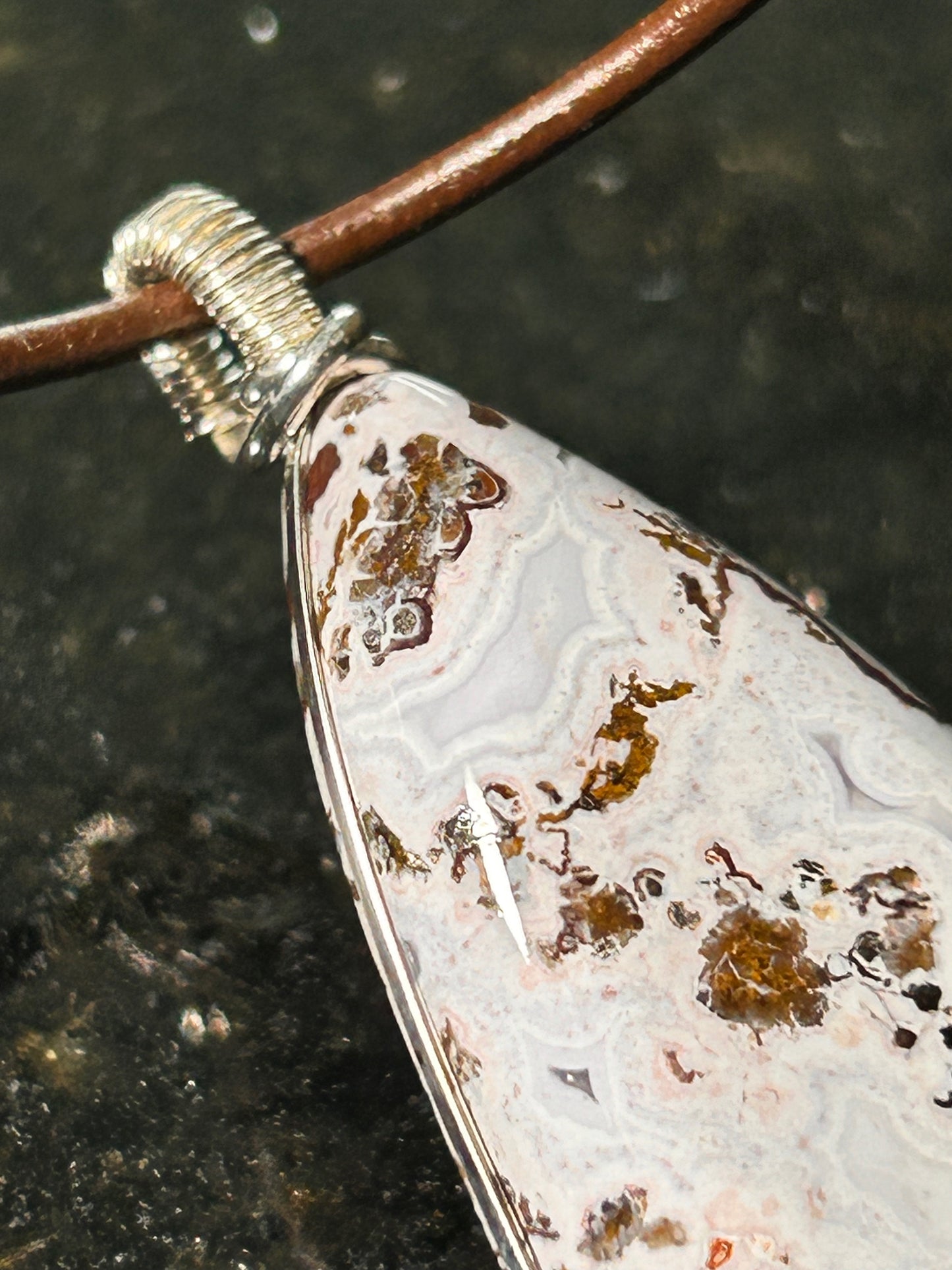 Pink Paisley Plume Agate Teardrop Pendant