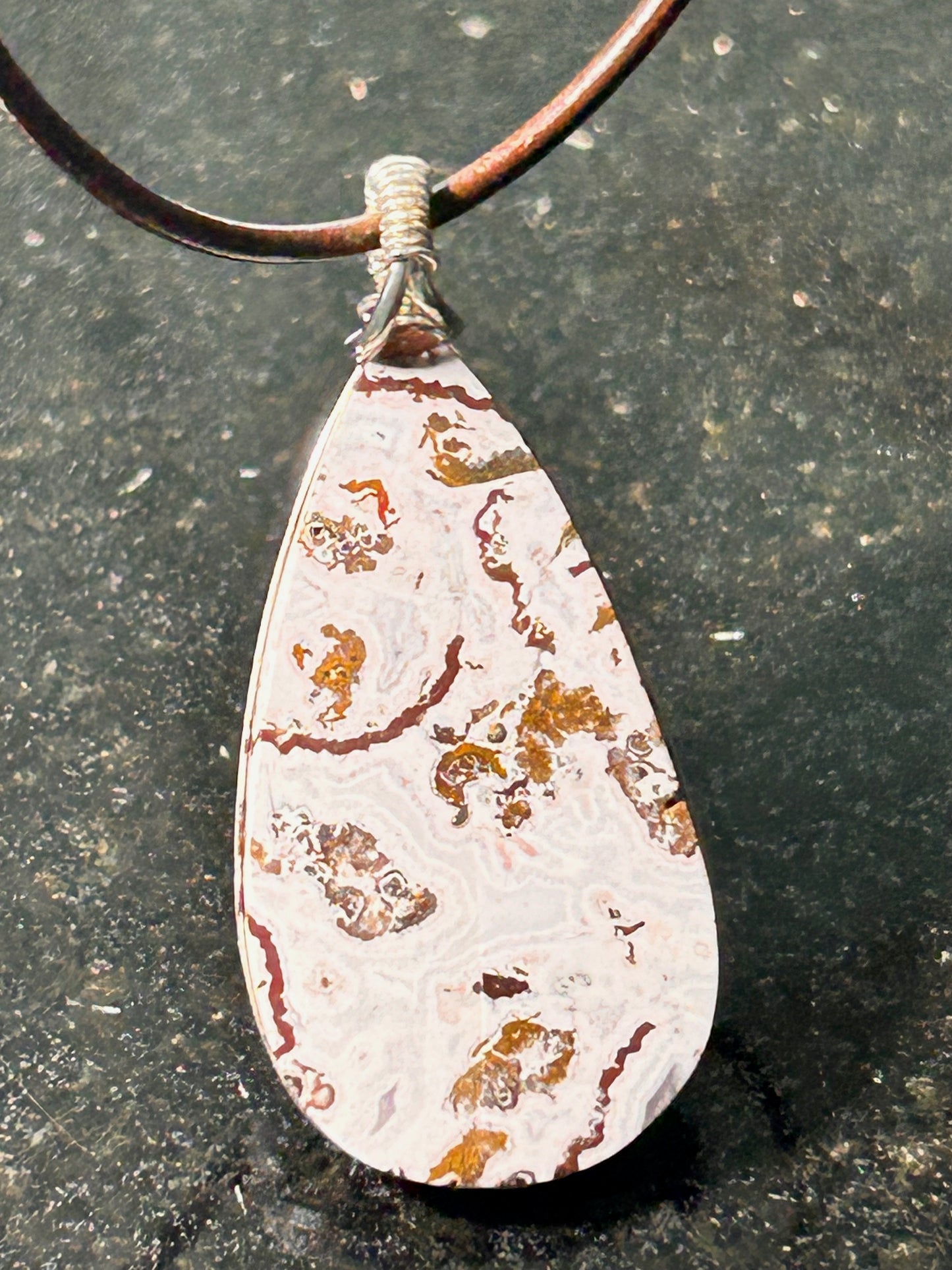 Pink Paisley Plume Agate Teardrop Pendant